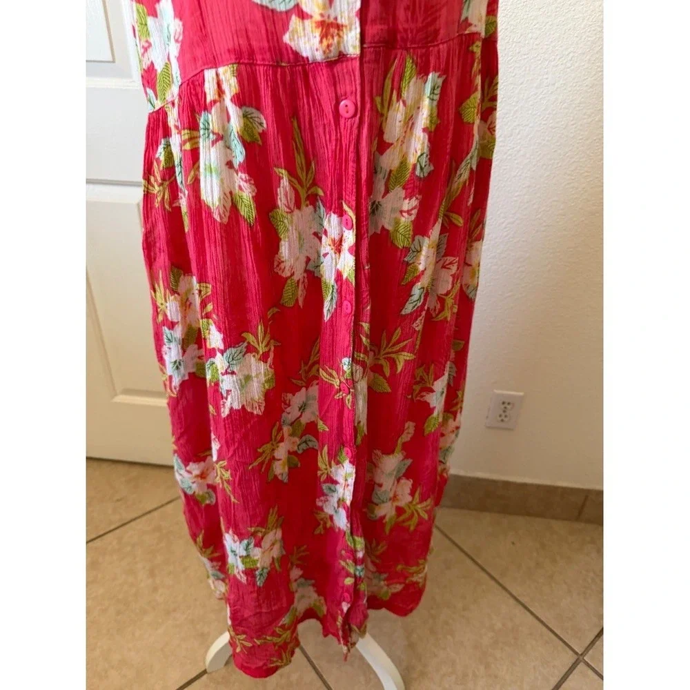 Metropolitan Plus Size 1X Maxi Dress Pink Tropical Floral Sleeveless Button